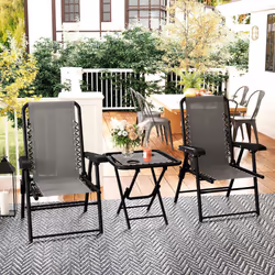 Outsunny 3 Pieces Folding Garden Bistro Set with Cup Holders, Dark Grey