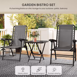 Outsunny 3 Pieces Folding Garden Bistro Set with Cup Holders, Dark Grey