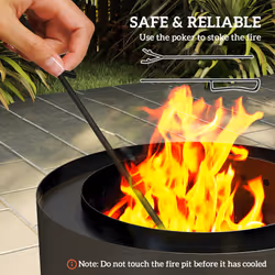 Outsunny Outdoor Round Fire Pit with Ash Tray and Fire Poker, Black - Additional view 4