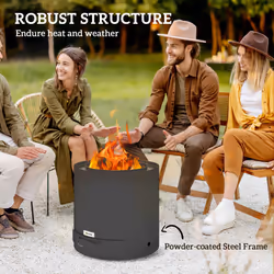 Outsunny Outdoor Round Fire Pit with Ash Tray and Fire Poker, Black - Additional view 5