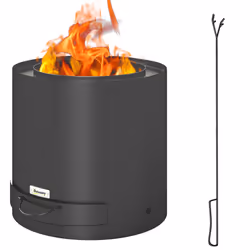 Outsunny Outdoor Round Fire Pit with Ash Tray and Fire Poker, Black - Additional view 7