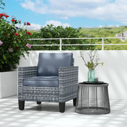 Outsunny Single Rattan Chair, Garden Armchair with Cushions, Light Grey
