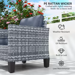 Outsunny Single Rattan Chair, Garden Armchair with Cushions, Light Grey
