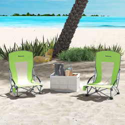 Outsunny Set of 2 Folding Beach Chair, Camping Chair with Carry Bag, Green