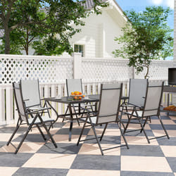 Outsunny 7 PCs Garden Dining Set, Folding Chairs and Metal Top Table, Grey