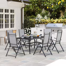 Outsunny 7 PCs Garden Dining Set, Folding Chairs and Metal Top Table, Grey - Additional view 8