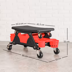 HOMCOM Rolling Mechanic Stool, 135kg Capacity Workshop Stool, Red