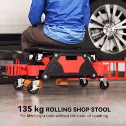 HOMCOM Rolling Mechanic Stool, 135kg Capacity Workshop Stool, Red