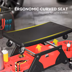 HOMCOM Rolling Mechanic Stool, 135kg Capacity Workshop Stool, Red - Additional view 4