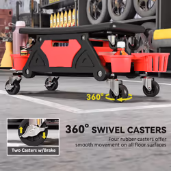 HOMCOM Rolling Mechanic Stool, 135kg Capacity Workshop Stool, Red - Additional view 5