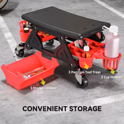HOMCOM Rolling Mechanic Stool, 135kg Capacity Workshop Stool, Red - Additional view 6