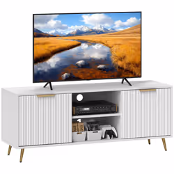 HOMCOM Modern TV Stand Cabinet with Storage for Living Room, White