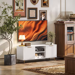 HOMCOM Modern TV Stand Cabinet with Storage for Living Room, White