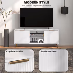 HOMCOM Modern TV Stand Cabinet with Storage for Living Room, White