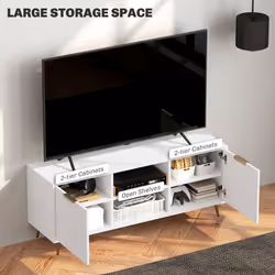 HOMCOM Modern TV Stand Cabinet with Storage for Living Room, White - Additional view 4