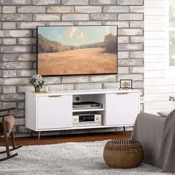 HOMCOM Modern TV Stand Cabinet with Storage for Living Room, White - Additional view 6