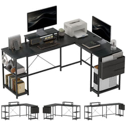 HOMCOM 168cm Reversible L Shaped Desk, 240cm Two Person Desk, Black