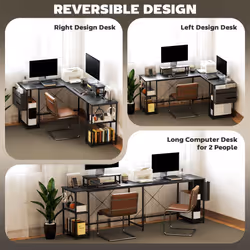 HOMCOM 168cm Reversible L Shaped Desk, 240cm Two Person Desk, Black - Additional view 4