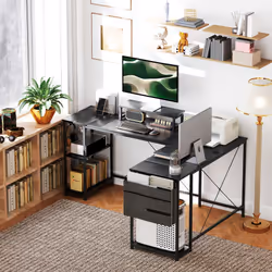 HOMCOM 168cm Reversible L Shaped Desk, 240cm Two Person Desk, Black - Additional view 8