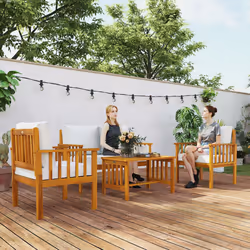 Outsunny 4 Seater Acacia Wood Patio Conversation Set Slatted Design Teak