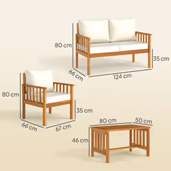 Outsunny 4 Seater Acacia Wood Patio Conversation Set Slatted Design Teak