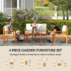 Outsunny 4 Seater Acacia Wood Patio Conversation Set Slatted Design Teak