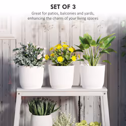 Outsunny Set of 3 Round Plant Pots Outdoor 22cm for Garden, White