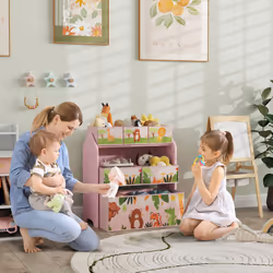 AIYAPLAY Kids Toy Storage Unit with 6 Storage Boxes for Playroom, Pink