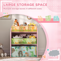 AIYAPLAY Kids Toy Storage Unit with 6 Storage Boxes for Playroom, Pink