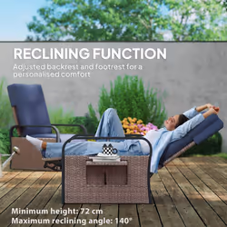 Outsunny Rattan Garden Recliner Chair Sun Lounger w/ Side Tray - Blue