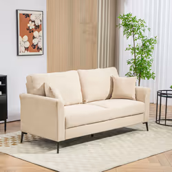 HOMCOM 2 Seater Sofa, Linen Fabric Loveseat Sofa for Living Room, Beige