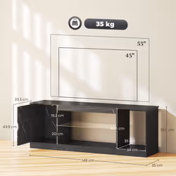 HOMCOM Marble Effect TV Stand Cabinet with Glass Shelf for 55 Inch TVs