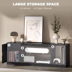 HOMCOM Marble Effect TV Stand Cabinet with Glass Shelf for 55 Inch TVs - Additional view 4