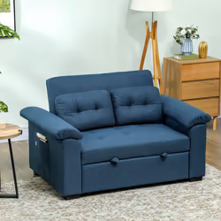 HOMCOM Click Clack Sofa Bed 2 Seater Sofa Bed for Living Room - Blue