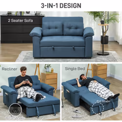 HOMCOM Click Clack Sofa Bed 2 Seater Sofa Bed for Living Room - Blue