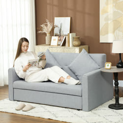 HOMCOM 2 Seater Sofa Bed Convertible Bed Settee w/ 2 Cushions Light Grey