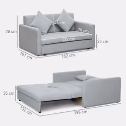 HOMCOM 2 Seater Sofa Bed Convertible Bed Settee w/ 2 Cushions Light Grey