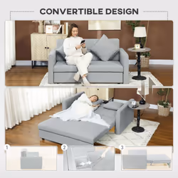 HOMCOM 2 Seater Sofa Bed Convertible Bed Settee w/ 2 Cushions Light Grey