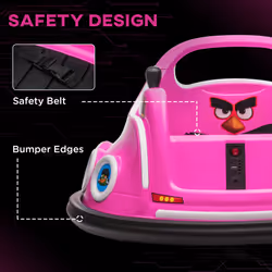 AIYAPLAY Angry Bird Licensed Bumper Car for Kids w/ Joysticks - Pink