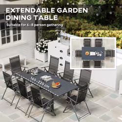 Outsunny Extending Garden Table with Slatted Top, 160/220 x 90 x 73 cm, Grey