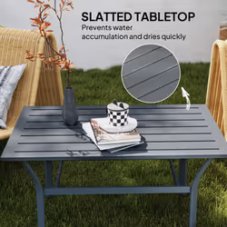 Outsunny Metal Garden Coffee Table with Slatted Tabletop, Dark Grey