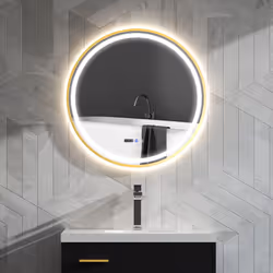 HOMCOM Illuminated Bathroom LED Mirror 80cm Round Wall Mounted Mirror Gold