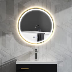 HOMCOM Illuminated Bathroom LED Mirror 80cm Round Wall Mounted Mirror Gold