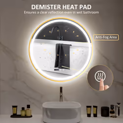 HOMCOM Illuminated Bathroom LED Mirror 80cm Round Wall Mounted Mirror Gold