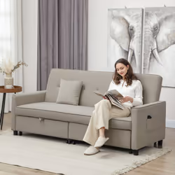 HOMCOM Reversible L-Shaped Sectional Sofa Bed with Cushions, Beige
