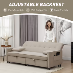 HOMCOM Reversible L-Shaped Sectional Sofa Bed with Cushions, Beige