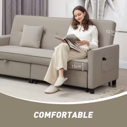 HOMCOM Reversible L-Shaped Sectional Sofa Bed with Cushions, Beige - Additional view 4