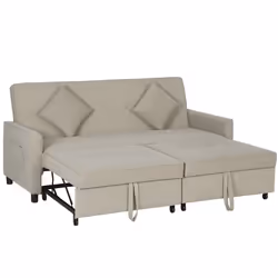HOMCOM Reversible L-Shaped Sectional Sofa Bed with Cushions, Beige - Additional view 7
