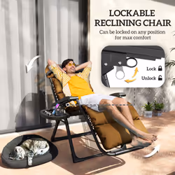 Outsunny 2 Pieces Zero Gravity Chairs, Reclining Folding Sun Lounger, Brown
