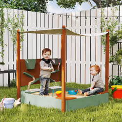 AIYAPLAY Wood Sandpit for Kids with Canopy for Garden, Beach, Green